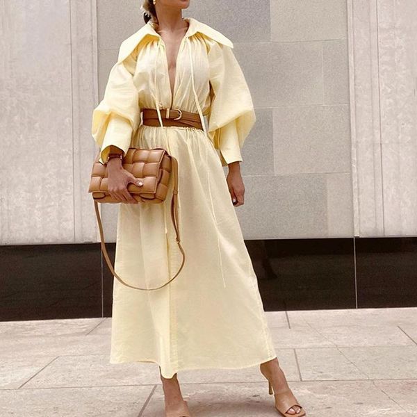 

fashion women long dress vintage solid color sleeve vneck streetwear casual dresses, Black;gray