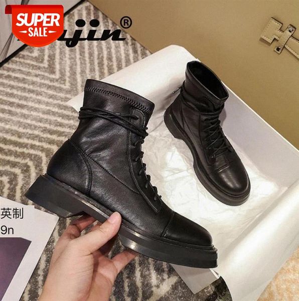 

fujin autumn winter bootie buckle strap motorcycle bota shiny leather patchwork new arrival boots flat platform botas mujer #ul4n
