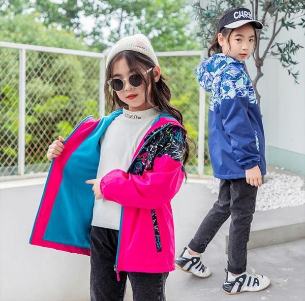 

autumn children outwear windbreak jacket girls hooded fleece warm coat waterproof windproof kids clothes sport for, Blue;gray