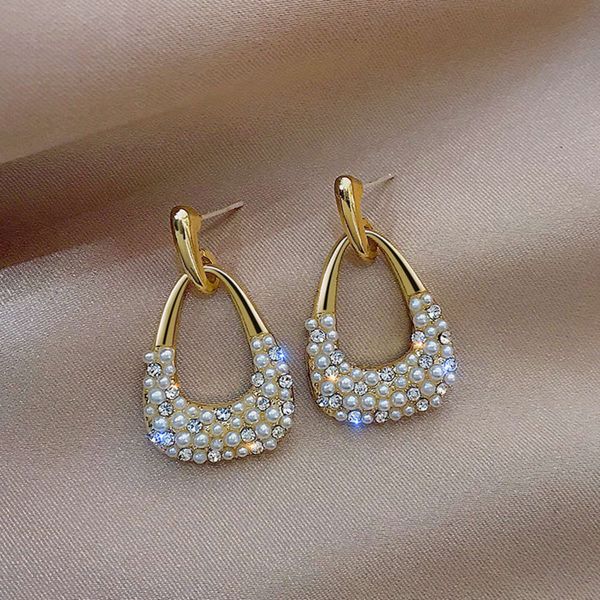

earrings s925 silver needle geometric pearl feminine temperament french asymmetric triangle color diamond fashion earrings, Golden