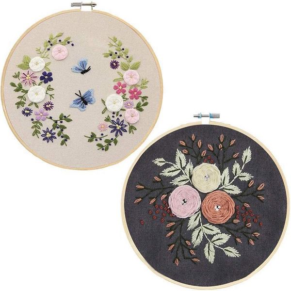 

other arts and crafts diy embroidery starter kit cross stitch including hoops, stamped cloth, color threads (2 pcs)