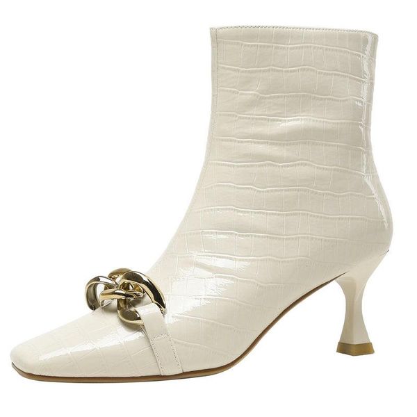 

boots pointed toe thin heels women ankle fashion flower stretch office party autumn winter zipper shoes woman, Black