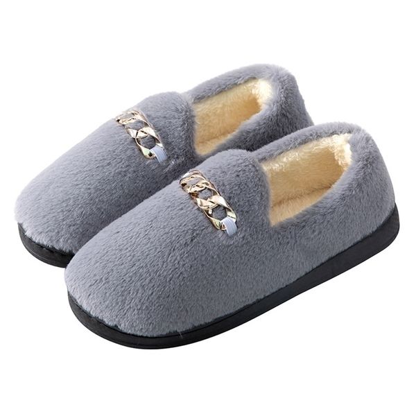 

metal chain outdoor slippers winter warm indoor house floor fur fulffy slides soft bottom non slip comfy shoe 211110, Black