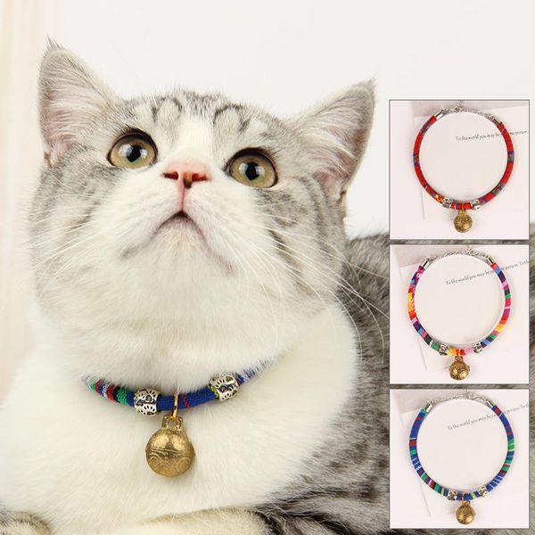 

cat collars & leads pet collar cute ethnic style bell adjustable nylon ribbon small dog puppies