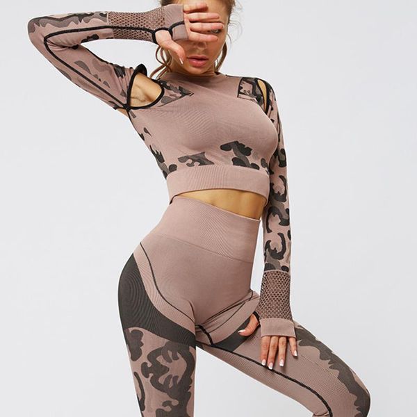 

women yoga set seamless fitness sports wear long sleeve clothing gym crop tights high waist leggings workout pants running outfit