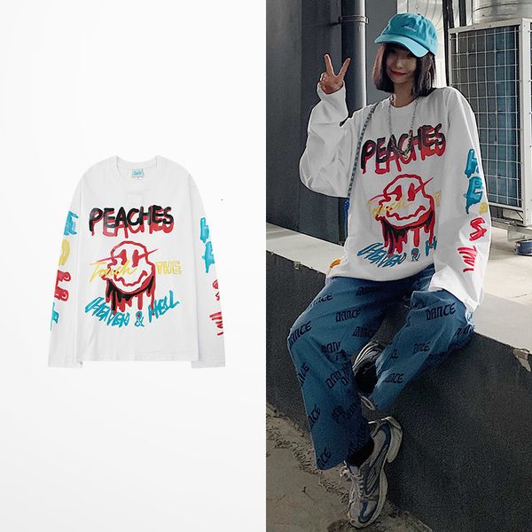 

tee long-sleeve shirt korean fashion men hip hop high street funny scrawl viking printing undershirt rock punk t-shirt homme, White;black