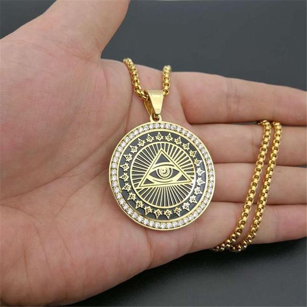 Anhänger Halsketten Drop Hip Hop Edelstahl All Seeing Eye Of Providence Anhänger für Frauen/Männer Iced Out Freimaurerschmuck