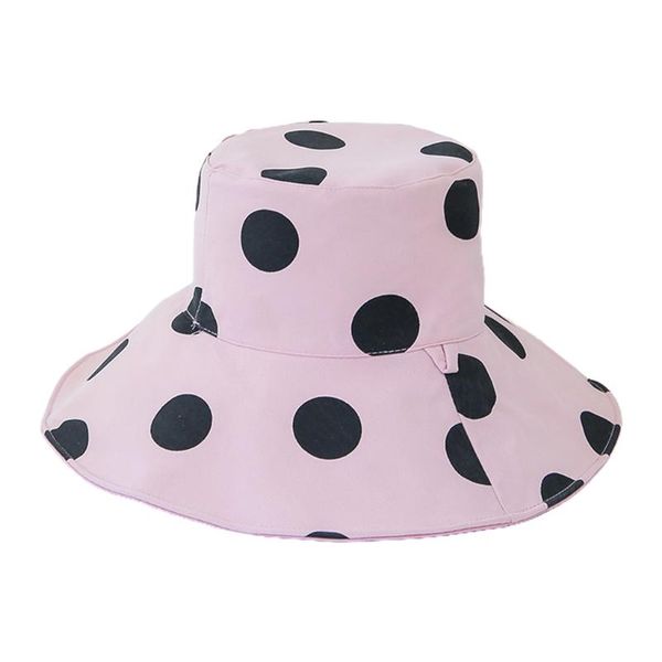 

wide brim hats 68ua round dots decorated bucket hat in cotton made fisherman travel sunhat outdoor panama for men women with flat top, Blue;gray