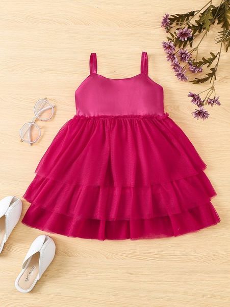 

baby layered mesh hem cami dress she, Red;yellow