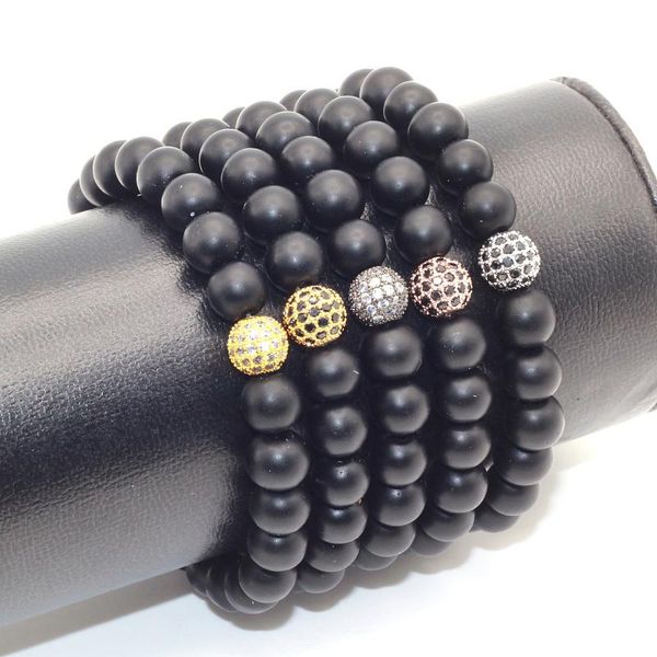 

charm bracelets 2021 arrival diy trendy cz pave ball for men black 8mm maonyx stone jewelry gift, Golden;silver