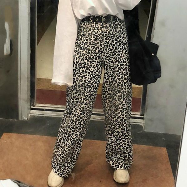 

women's pants & capris korea 2021 spring vintage patchwork joggers sweatpants harajuku woman trousers elastics leopard print high waist, Black;white