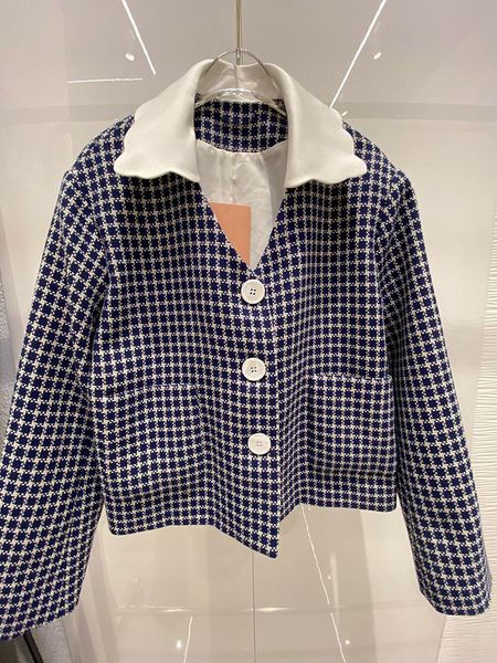

women's jackets vintage knitted position square plaid jacket women patchwork lapel long sleeve short coat lady 2021 autumn, Black;brown
