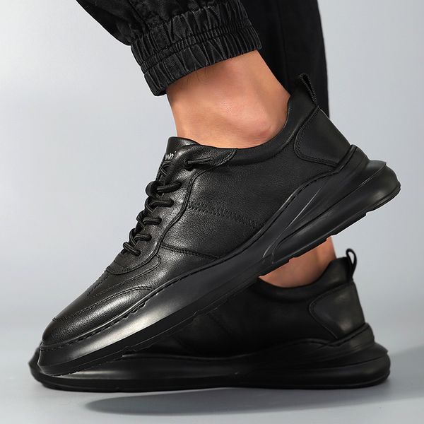 

2021 New High quality small white shoes wild casual leather shoes sports casual shoes mens casual Tenis Masculino Adulto, Black
