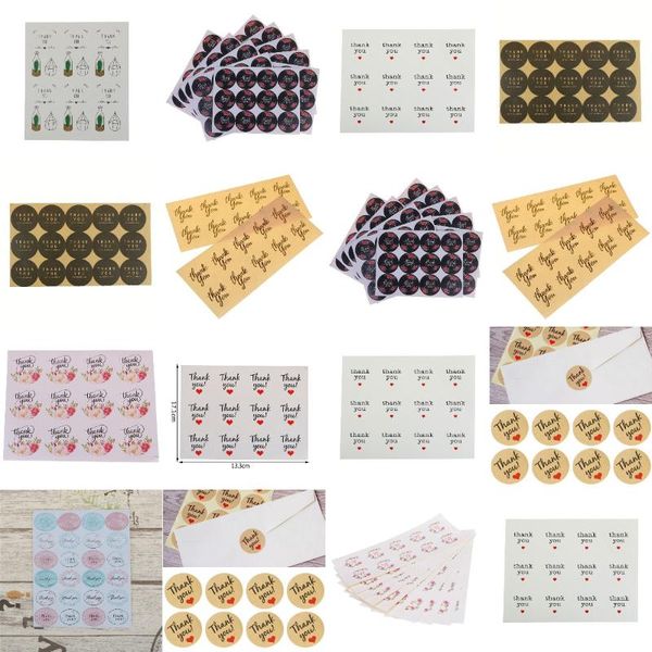 

gift wrap 30-240pcs flower thank you ellipse sealing label adhesive kraft seal sticker for baking stickers diy work