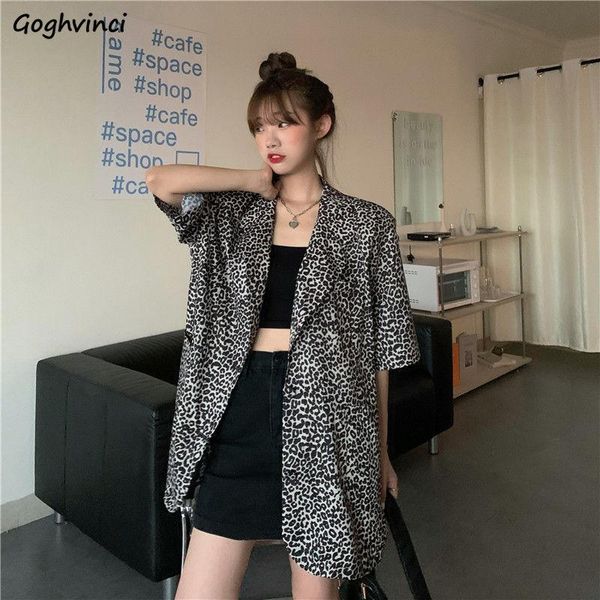 

blazers women short sleeve summer leopard printed vintage street wear womens bf outwear notched fashion harajuku retro loose women's su, White;black