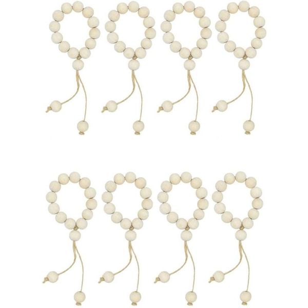 

farmhouse decor napkin rings set wood bead garland with tassels rustic country table decoration for dinner party