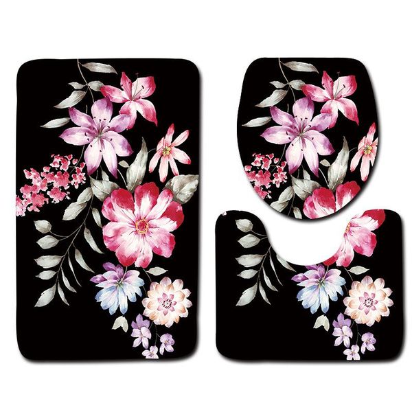 

3pcs bath mat set microfiber non slip bathroom hand painted flowers rug mats