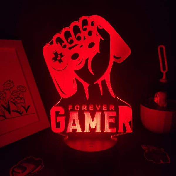 

night lights forever gamer gamepad 3d lamps led rgb birthday cool neon gift for friend bed gaming room table colorful decoration