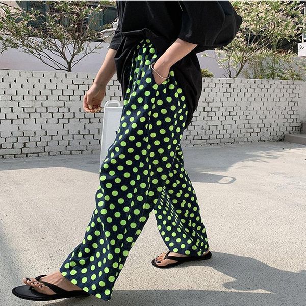 

women's pants & capris womengaga 2021 dot loose fashion thin pocket elastic waist straight commut girl female b349, Black;white