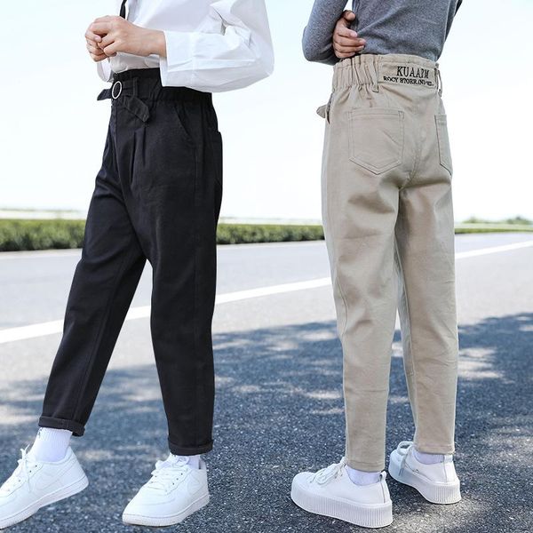 

trousers girls casual pants spring autumn 2021 children fashion loose sports clothes big kids high waist baby school, Blue