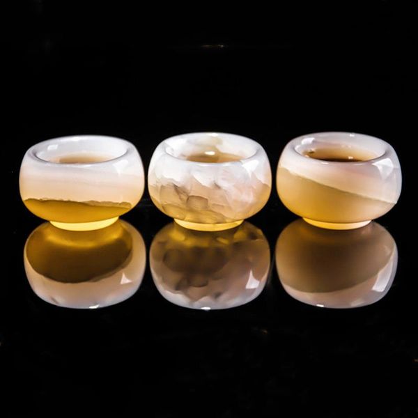 

natural ore jade stone teacup high grade white porcelain cup office kungfu tea set for brewing collection gift cups & saucers