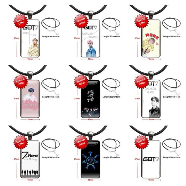 

pendant necklaces got7 jinyoung jackson mark originals glass cabochon choker rectangle necklace steel color jewelry for christmas gift, Silver