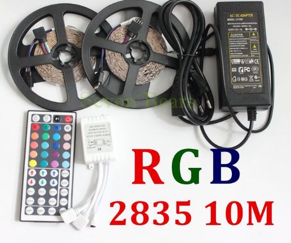 

10m 3528 rgb led strip light smd 5m 300leds flexible strips + 44 key ir remote controller +dc 5a 12v transformer