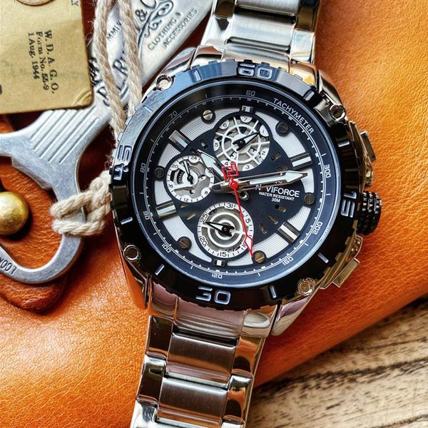 

wristwatches naviforce watch men waterproof quartz watches stainless-steel sport calendar male clock 2021, Slivery;brown