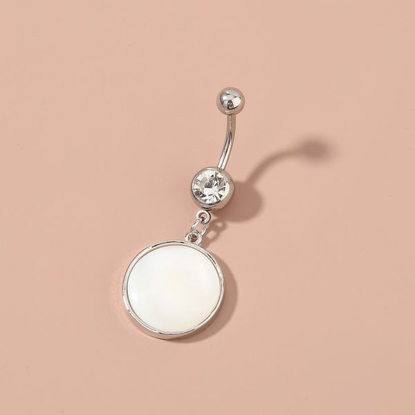 

fashion puncture jewelry female round white shell stainless steel natural color navel nail, Silver