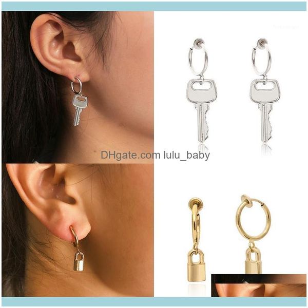 

hoop jewelryhoop & hie vintage gold sier color padlock earrings lock key for women men small gothic jewelry aessories1 drop delivery 2021 1b, Golden;silver
