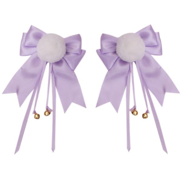 

hair accessories cute pom ball clips with bowknot bells sweet lovely faux fur animal ears hairpins anime lolita cosplay barrette, Slivery;white