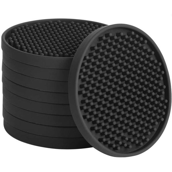 

mats & pads 10 pcs 4 x 4inch bar service mat, black drink coasters, heavy duty leakproof & non slip tableprotection pad-abux