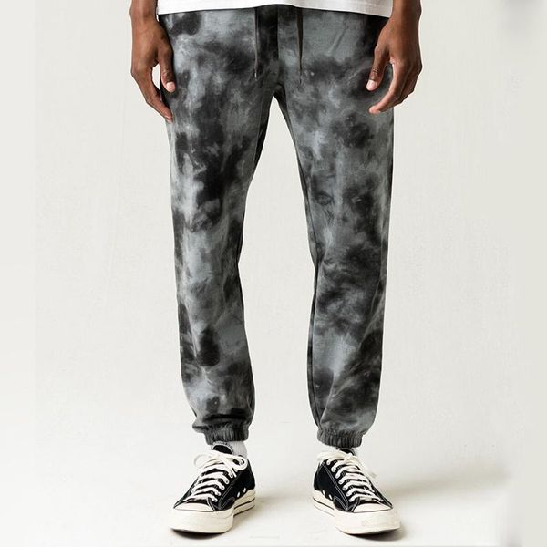 

men's pants harajuku tie-dye casual men 2021 spring summer fashion loose straight vintage mens mid waist drawstring long trouser, Black