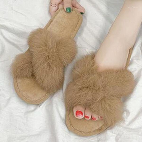 

slippers autumn winter house shoes women home warm fur ladies cross soft plush furry female open toe fashion s6031, Black