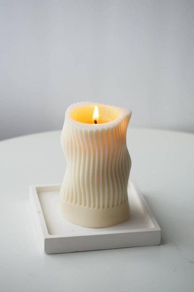 

wavy, stylish candle, sculptured natural white beeswax soy unique gift, home decor, wedding gift candles