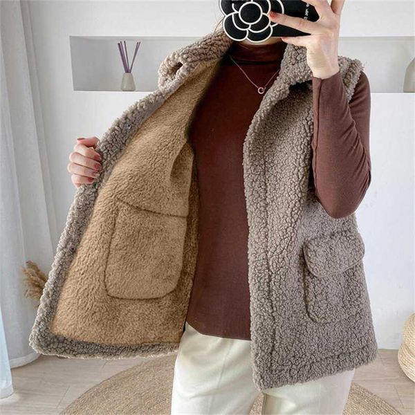 

plush and thick waistcoat feminine korean version for fall / winter vest lapel sleeveless warm tank coat women 211130, Black;white
