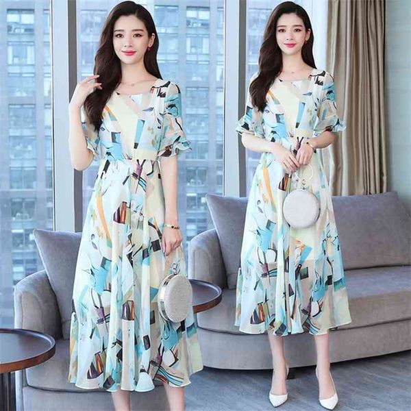 

korean plus size boho maxi sundress summer vintage print chiffon beach dresses elegant women bodycon party vestido 210528, Black;gray