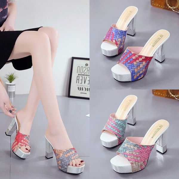 

dress shoes sagace woman mixed colors sandals high heels 7.5cm open-toed leisure heeled lady leather summer, Black