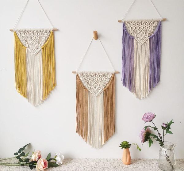 

tapestries macrame woven wall hanging bohemian color block geometric art tapestry decor for bedroom living room