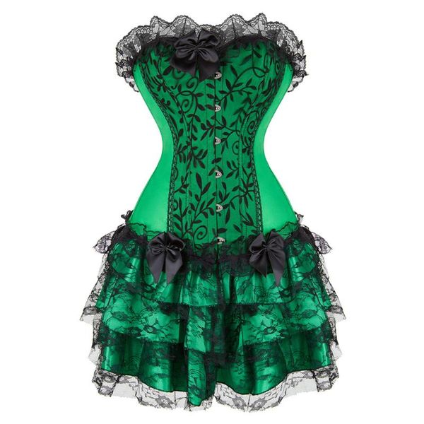 

bustiers & corsets vintage corset dress women burlesque lace floral buistiers with mini pleated skirt set clubwear s-6xl, Black;white
