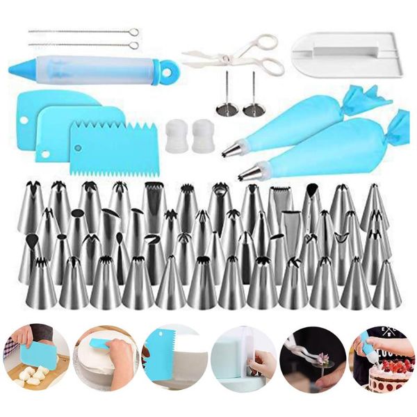 

62pcs cake decorating tool set diy icing piping cream tip reusable tpu pastry bags 48 nozzles kitchen tools baking &