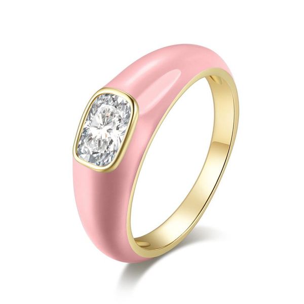 

wedding rings geometric white zircon square ring elegant pink blue green fashion glue vintage gold color for women jewelry, Slivery;golden