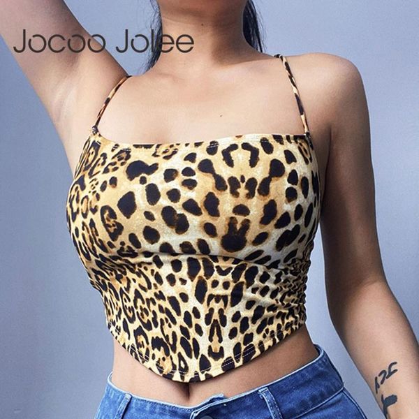 

women's tanks & camis jocoo jolee women leopard print backless lace up elegant irregular summer y2k club cropped vest, White