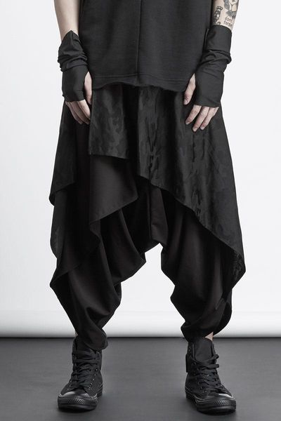 

men's pants 2021 low grade summer hair stylist korean fashion stage singers nightclub tide singer costume, Black