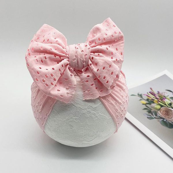 

beanies 2021 baby girl hollow big bow hat solid color elastic infant bonnet breathable style born pography cap