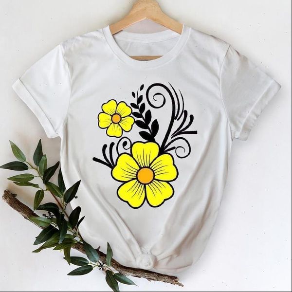 

t shirts women floral flower cartoon 90s kawaii fashion clothes printing graphic tshirt lady print female tee shirt, White