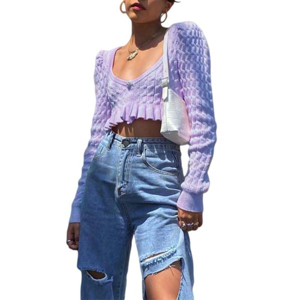 

women's sweaters women ruffle crop knitwear, long sleeve v neck loose casual party club warm knitting sweater, White;black