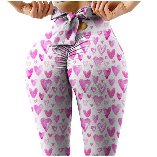 

yoga outfit women bow leggings lovely heart printing seamless high waist strethcy fitness pants pantalones mujer