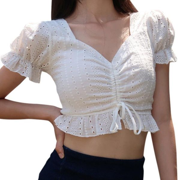 

women's blouses & shirts shirt v-neck short sleeve ladies lace clubwear streetwear 2021 blusas y camisas chemise femme, White