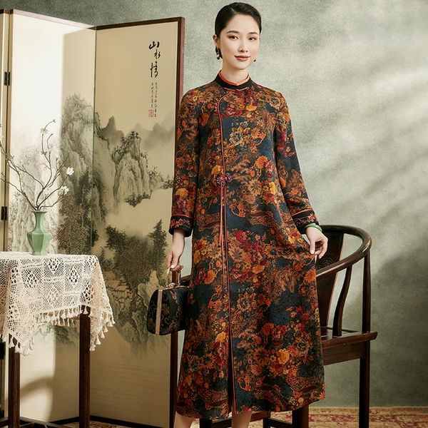 

of 2021, the chinese wind flowers, watered gauze improved style restoring ancient ways is long qipao dress ethnic clothing, Red